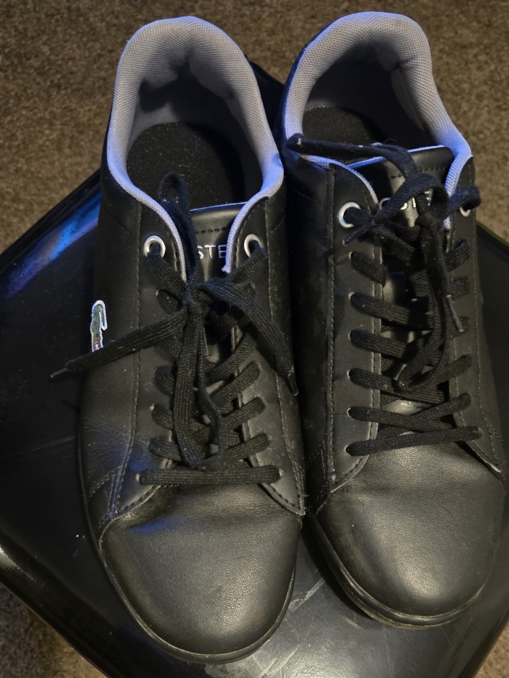 Lacoste Black Leather Low-Top Sneakers with Grey Lining